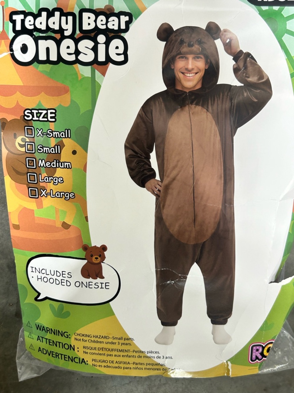 Teddy Bear Onesie - Plush Brown Hooded Halloween Unisex Costume | Medium NEW